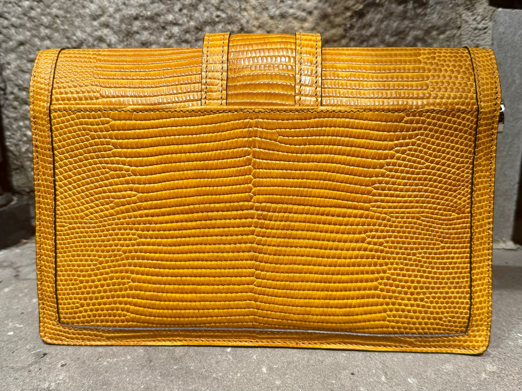 Authentic Pre-Loved Serapian Mustard Yellow Lizard-Print Leather Handbag – Crossbody or Shoulder Bag (Excellent Condition)