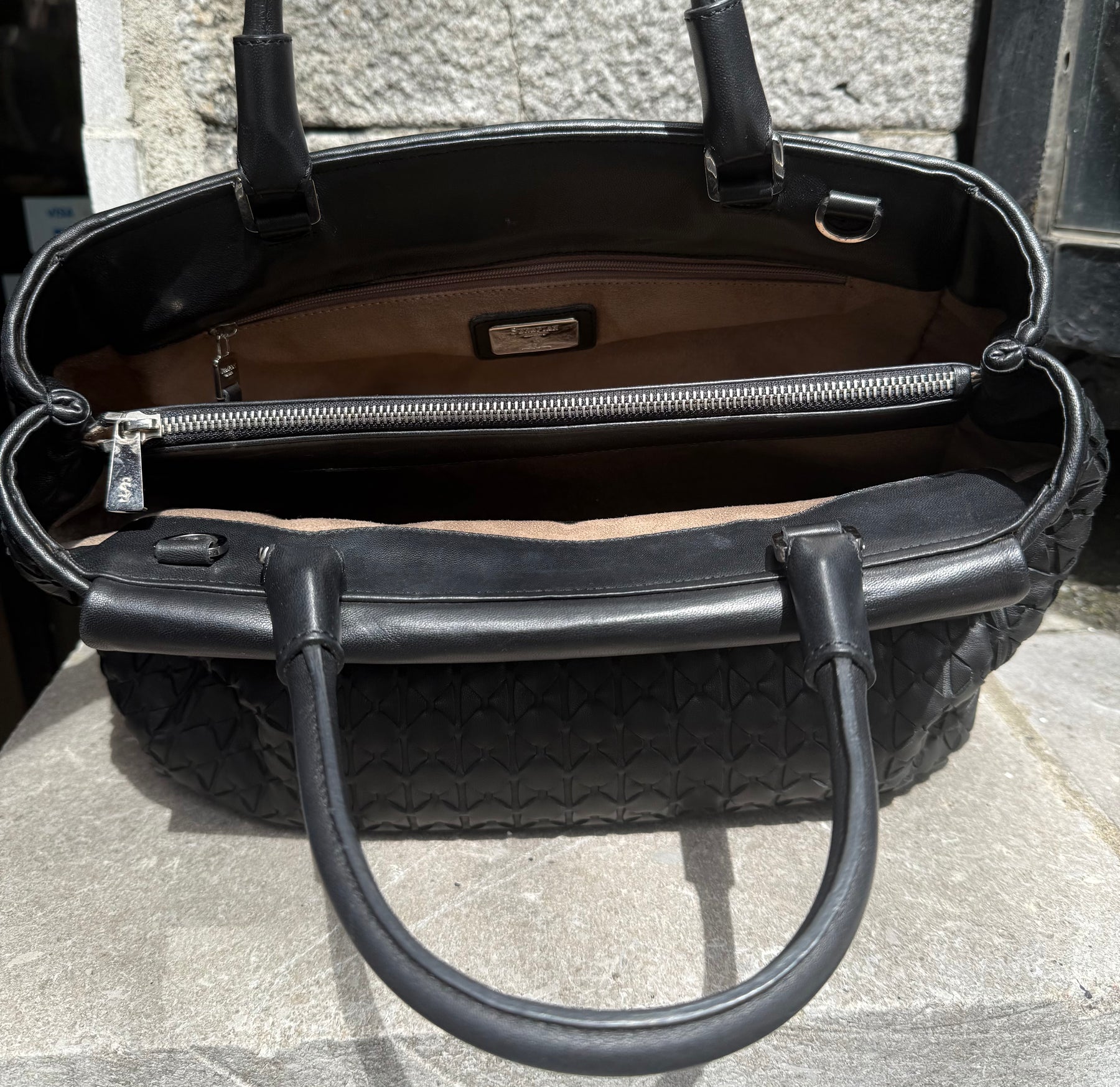 Authentic Pre-Loved Serapian Medium Black Mosaico Leather Handbag – Crossbody or Shoulder Bag (Excellent Condition)
