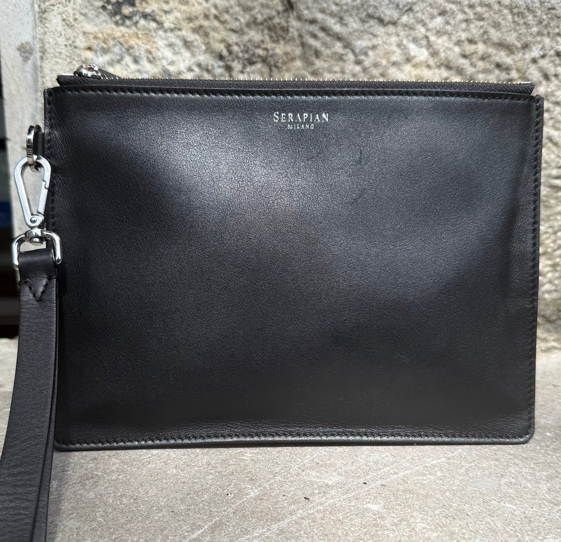 Serapian Clutch in Fine Smooth Leather – Never Used – Detachable Hand Strap