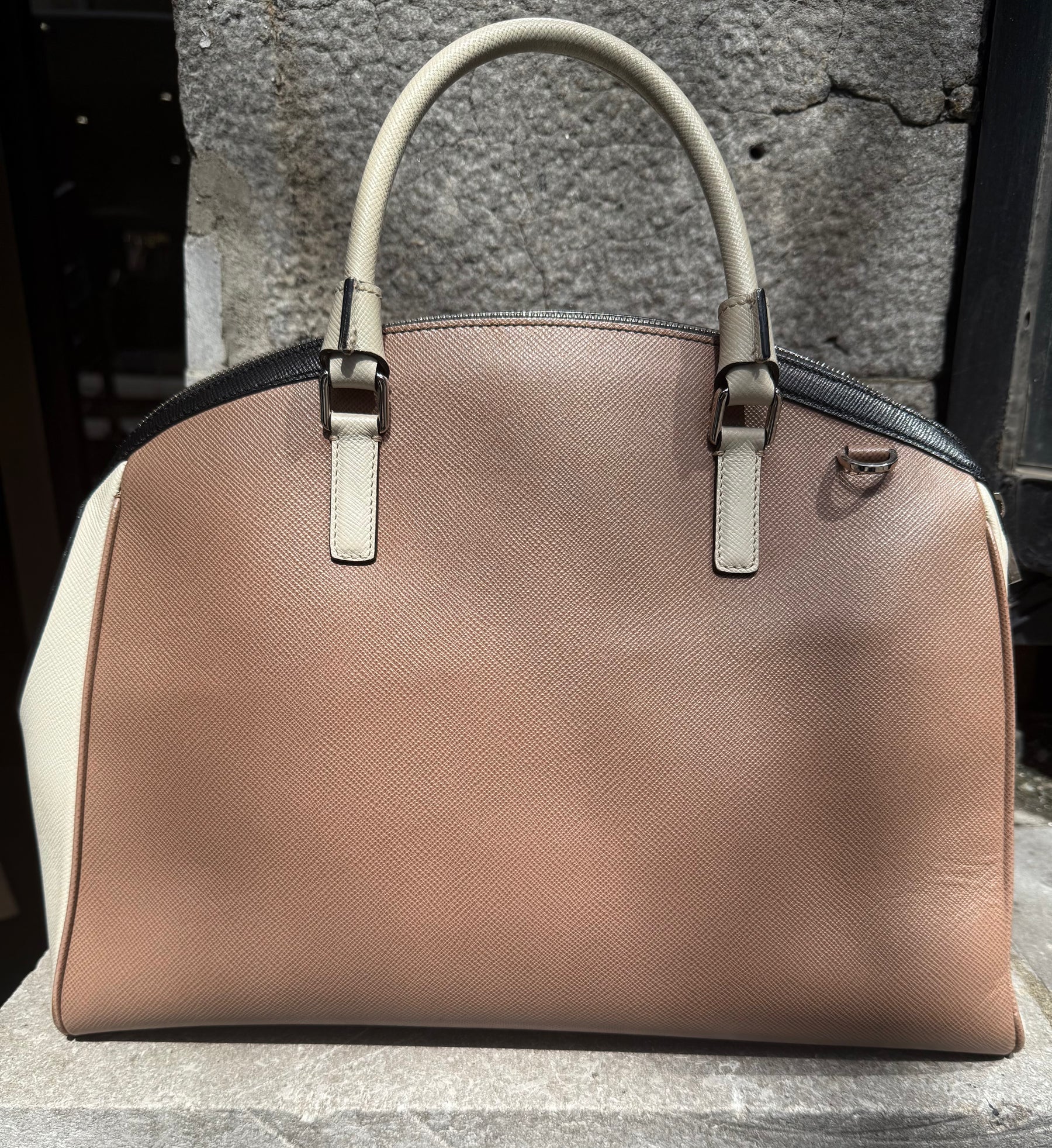 Serapian X-Large Evolution Leather Handbag – Taupe, Beige & Black – Very Good Condition