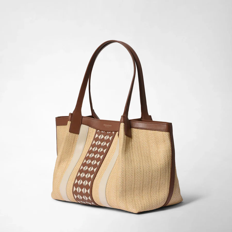 Serapian Milano Small Secret Bag in Raffia and Seta Leather