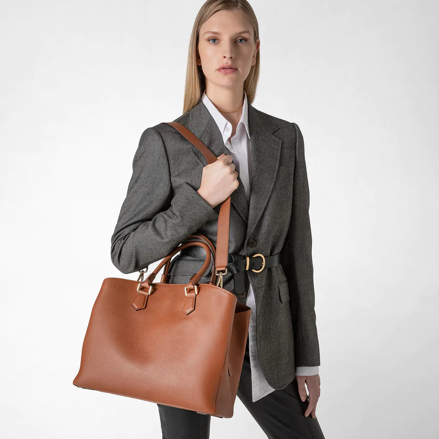 Serapian Milano Large Luna Bag in Rugiada leather Caramel
