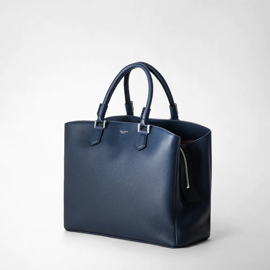 Serapian Milano Large Luna Bag in Rugiada leather Navy