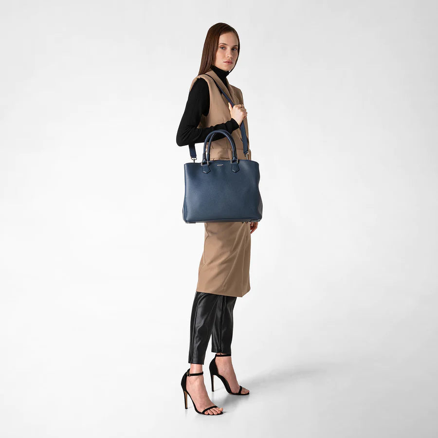 Serapian Milano Large Luna Bag in Rugiada leather Navy