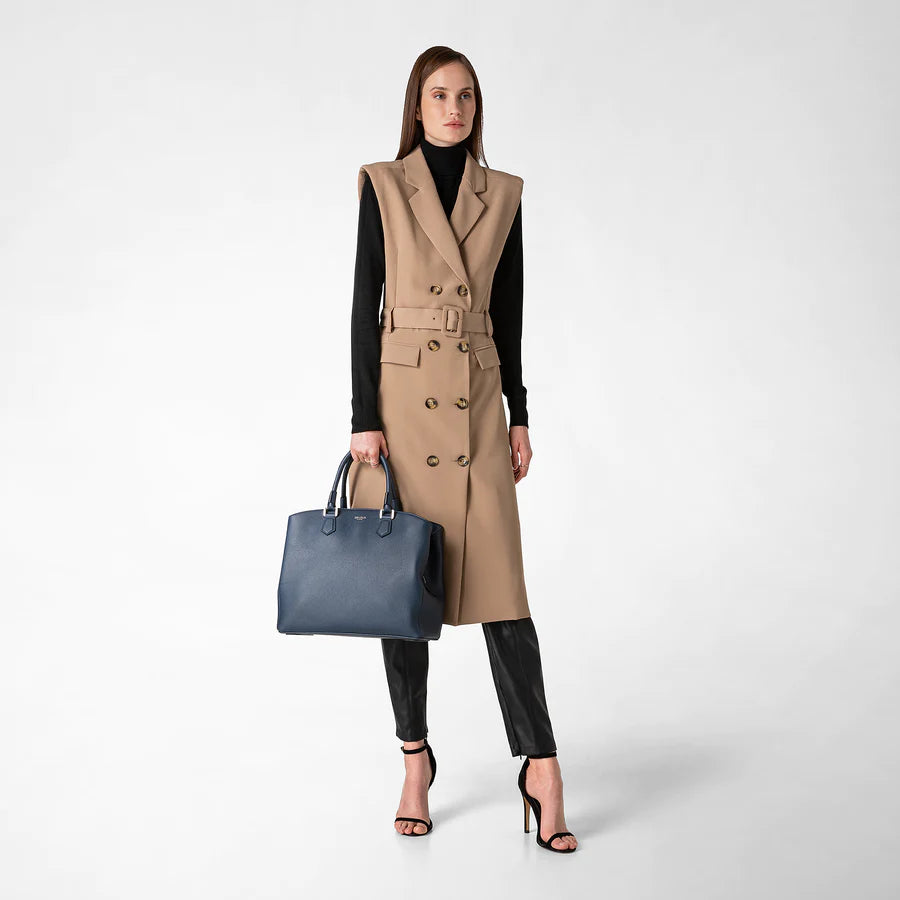 Serapian Milano Large Luna Bag in Rugiada leather Navy