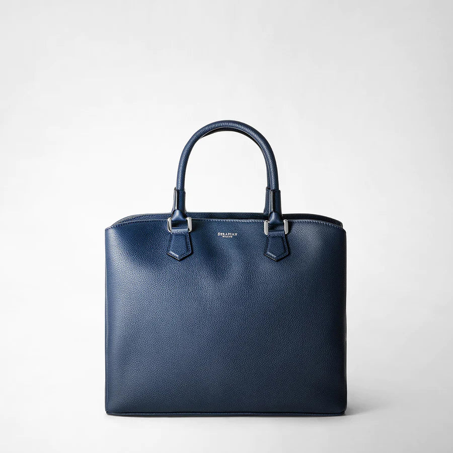 Serapian Milano Large Luna Bag in Rugiada leather Navy