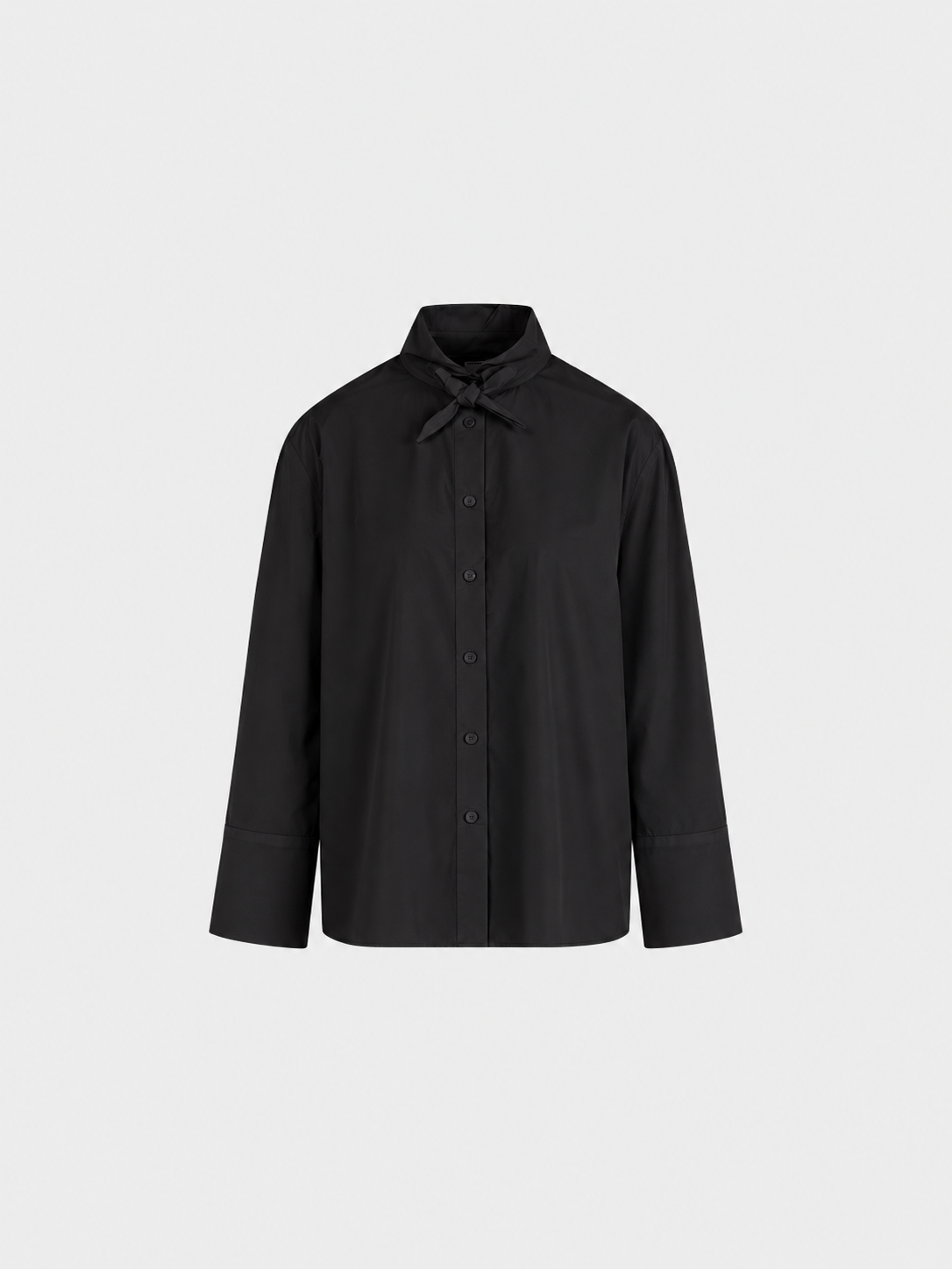 Sandro Ferrone: Black Tie-Neck Blouse with Wide Cuffs