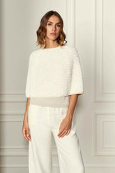 Gran Sasso: Ivory Textured Knit Overlay Top