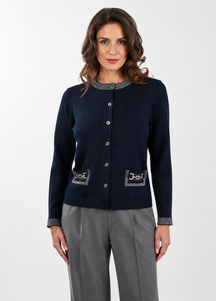 Rossana Pellegrini: Contrast Trim Knit Cardigan – |Made in Italy