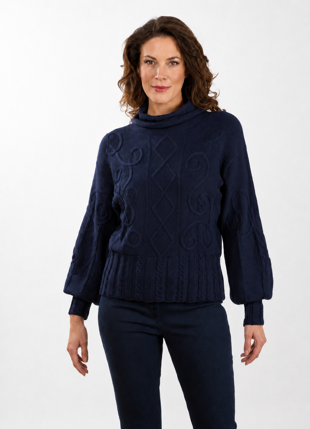 Rossana Pellegrini: Embellished Cable Knit Sweater – Navy | Made in Italy