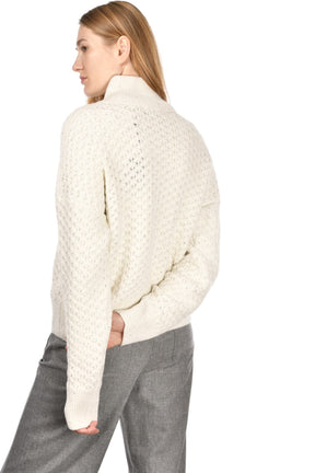 Gran Sasso Women’s Textured Snap-Front Knit Cardigan – Winter White with Silver