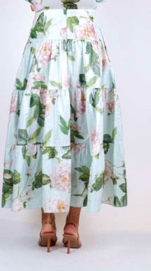 CLIPS Floral Mint Co-Ord Set – Romantic Tiered Skirt Ensemble