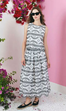 Clips: Embroidered Cotton Set – Sleeveless Top & Midi Skirt