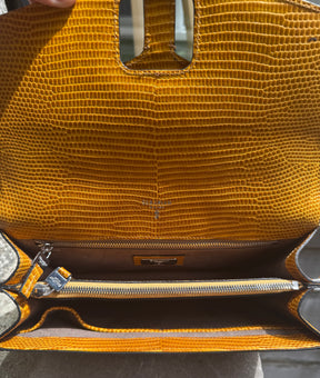 Authentic Pre-Loved Serapian Mustard Yellow Lizard-Print Leather Handbag – Crossbody or Shoulder Bag (Excellent Condition)