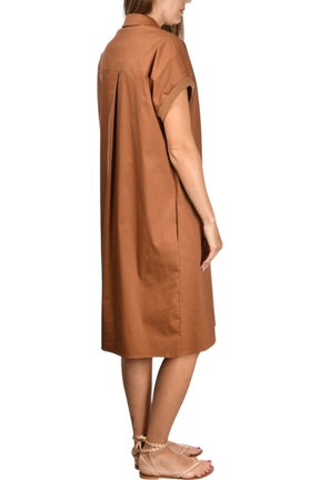 Gran Sasso: Caramel Short Sleeve Shirt Dress with Relaxed Fit & Collar Detail