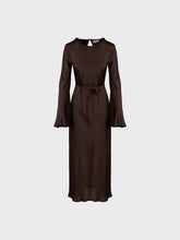 Sandro Ferrone: Satin Midi Dress with Bell Sleeves – Chocolate Brown