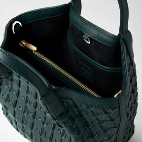 Serapian Secret Mini Ribbon Mosaico Leather Bag – Forest Green