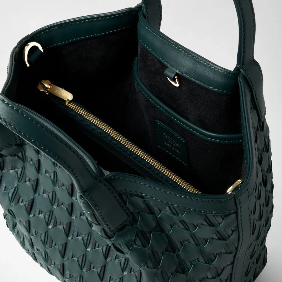 Serapian Secret Mini Ribbon Mosaico Leather Bag – Forest Green