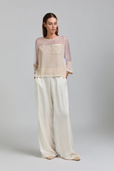 Tricot Chic: Sheer Contrast Textured Blouse