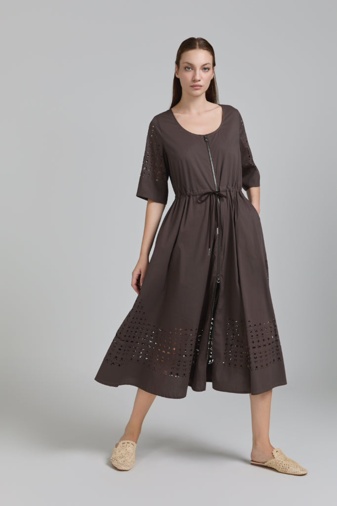 Tricot Chic: Laser-Cut Zip Midi Dress