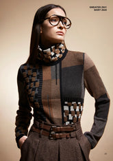 Tricot Chic: Geometric Turtleneck Knit Sweater | Brown Multi-Color