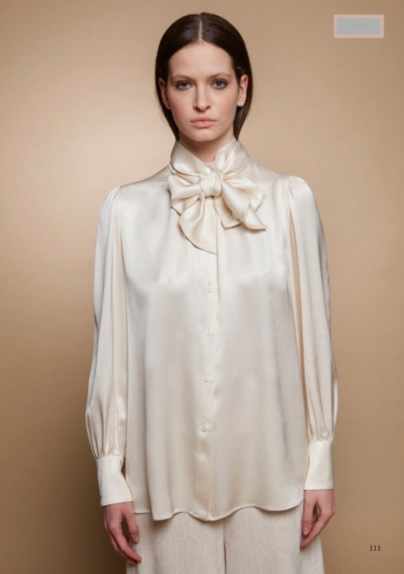 Tricot Chic: Women's Satin Tie-Neck Blouse | Elegant Italian Satin Shirt