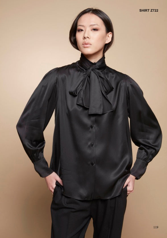 Tricot Chic: Women's Satin Tie-Neck Blouse | Elegant Italian Satin Shirt