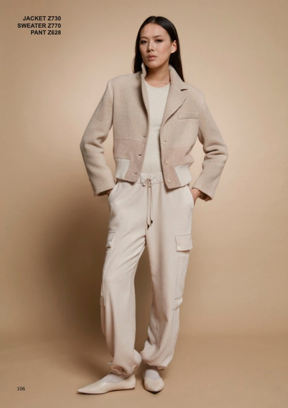 Tricot Chic: Women's Cropped Wool Blend Jacket