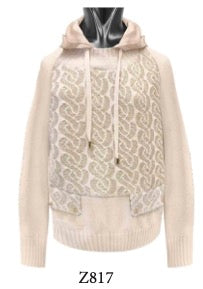 Tricot Chic: Lace Knit Hooded Sweater | Women's Beige Italian Designer Pullover